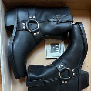 Frye Black Leather Harness Boots
